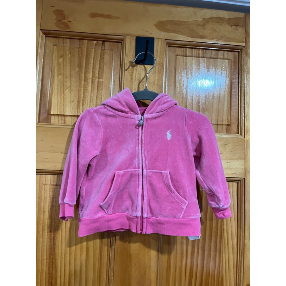 Little Baby Girl Pink Velour Full Zip Ralph Lauren Hoodie Size 6 Months